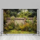 Aperturee - Aperturee Green Fence Backyard Spring Photography Backdrop